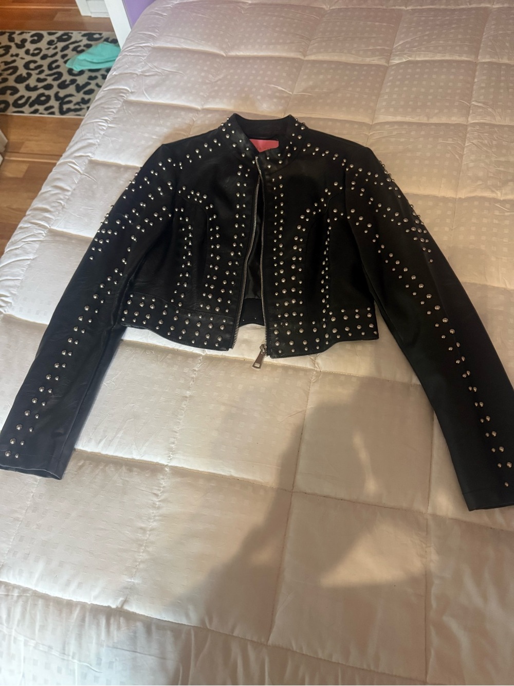 Black Studded Women's Leather Moto Jacket